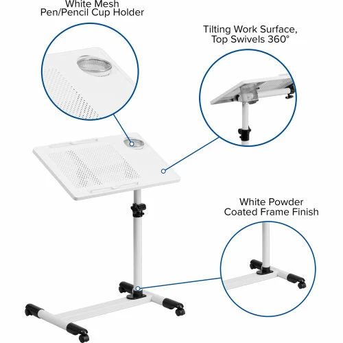 Flash Furniture Adjustable Height Steel Mobile Laptop Desk, White 5 Flash Furniture Adjustable Height Steel Mobile Laptop Desk, White - Image 5