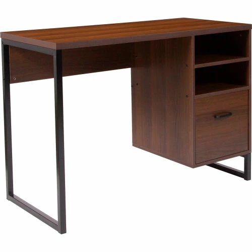Flash Furniture Northbrook Rustic Coffee Wood Grain Computer Desk with Black Metal Frame 2 Flash Furniture Northbrook Rustic Coffee Wood Grain Computer Desk with Black Metal Frame - Image 2