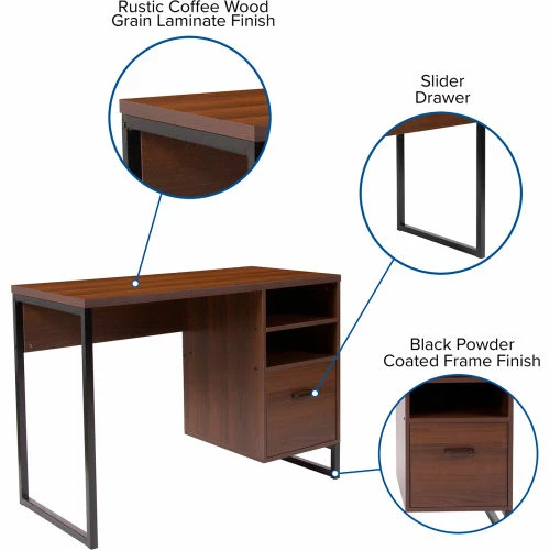 Flash Furniture Northbrook Rustic Coffee Wood Grain Computer Desk with Black Metal Frame 8 Flash Furniture Northbrook Rustic Coffee Wood Grain Computer Desk with Black Metal Frame - Image 8