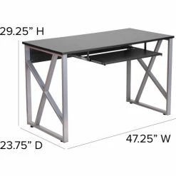 Flash Furniture Black Computer Desk with Pull-Out Keyboard Tray and Cross-Brace Frame 11 Flash Furniture Black Computer Desk with Pull-Out Keyboard Tray and Cross-Brace Frame -Outlet Desks & Workstations Store FNAN WK 004 GG DIMS