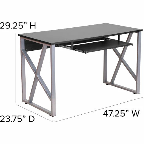Flash Furniture Black Computer Desk with Pull-Out Keyboard Tray and Cross-Brace Frame 5 Flash Furniture Black Computer Desk with Pull-Out Keyboard Tray and Cross-Brace Frame - Image 5
