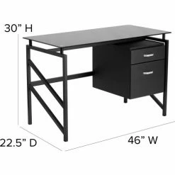Flash Furniture Black Glass Computer Desk with Two Drawer Pedestal -Outlet Desks & Workstations Store FNAN WK 036 GG DIMS