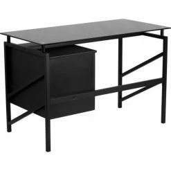 Flash Furniture Black Glass Computer Desk with Two Drawer Pedestal -Outlet Desks & Workstations Store FNAN WK 036 GG inset1