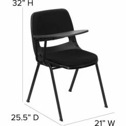 Flash Furniture Ergonomic Shell Chair - Right Handed Tablet Arm - Padded Fabric - Black -Outlet Desks & Workstations Store FRUT EO1 01 PAD RTAB GG DIMS