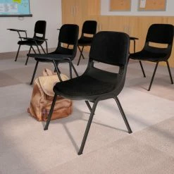 Flash Furniture Ergonomic Shell Chair - Right Handed Tablet Arm - Padded Fabric - Black