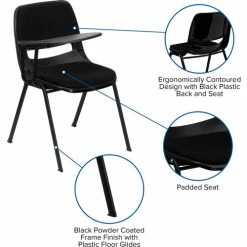 Flash Furniture Ergonomic Shell Chair - Right Handed Tablet Arm - Padded Fabric - Black -Outlet Desks & Workstations Store FRUT EO1 01 PAD RTAB GG inset4