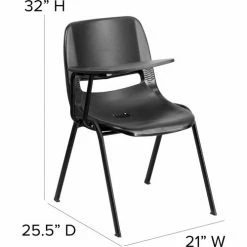 Flash Furniture Ergonomic Shell Chair - Right Handed Tablet Arm - Black -Outlet Desks & Workstations Store FRUT EO1 BK RTAB GG DIMS