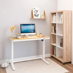 Flexispot All-in-One Height Adjustable Standing Desk, 48"L x 24"W, Chipboard, Oak Top -Outlet Desks & Workstations Store FW8M 08