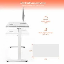 Flexispot All-in-One Height Adjustable Standing Desk, 48"L x 24"W, Chipboard, White Top -Outlet Desks & Workstations Store FW8W 06