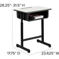 Flash Furniture Adjustable Height Student Desk - Gray Top / Black Pedestal Frame -Outlet Desks & Workstations Store FYU YCY 046 GG DIMS