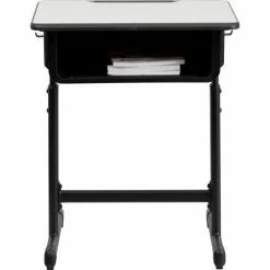 Flash Furniture Adjustable Height Student Desk - Gray Top / Black Pedestal Frame -Outlet Desks & Workstations Store FYU YCY 046 GG inset3