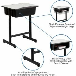Flash Furniture Adjustable Height Student Desk - Gray Top / Black Pedestal Frame -Outlet Desks & Workstations Store FYU YCY 046 GG inset4