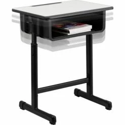 Flash Furniture Adjustable Height Student Desk - Gray Top / Black Pedestal Frame -Outlet Desks & Workstations Store FYU YCY 046 GG inset8