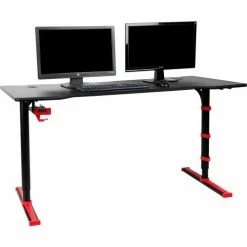 Mind Reader Products Mind Reader Adjustable Carbon Fiber Gaming Desk with 4-USB Ports, Headphone Holder, Cable Ports