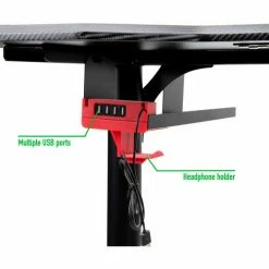 Mind Reader Products Mind Reader Adjustable Carbon Fiber Gaming Desk with 4-USB Ports, Headphone Holder, Cable Ports -Outlet Desks & Workstations Store GAMEDESK RED alt4