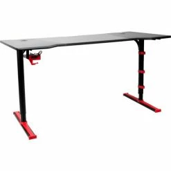 Mind Reader Products Mind Reader Adjustable Carbon Fiber Gaming Desk with 4-USB Ports, Headphone Holder, Cable Ports -Outlet Desks & Workstations Store GAMEDESK RED alt6