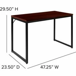 Flash Furniture 47" Industrial Style Office Desk - Mahogany -Outlet Desks & Workstations Store GC GF156 12 MHG GG DIMS
