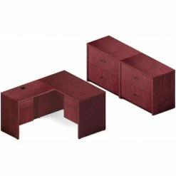 Global Furniture Group Global™ 60" Pedestal Desk with Return & Lateral File - Quartered Mahogany - Genoa Series