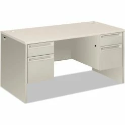 HON® Double Pedestal Desk - 60"W x 30"D x 30"H - Silver Mesh/Light Gray - 38000 Series