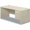 HON® Right Single Pedestal Desk - 66"W x 30"D x 30"H - Silver Mesh/Light Gray - 38000 Series