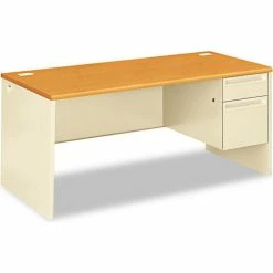 HON® Right Pedestal Desk - 66"W x 30"D x 29-1/2"H - Harvest/Putty - 38000 Series