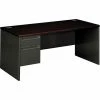 HON® Left Pedestal Desk - 66"W x 30"D x 29-1/2"H - Mahogany/Charcoal - 38000 Series