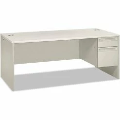 HON® Right Single Pedestal Desk - 72"W x 36"D x 30"H - Silver Mesh/Light Gray - 38000 Series