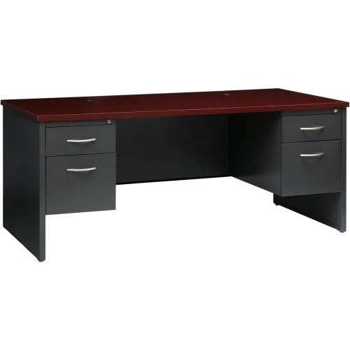 Hirsh Industries® Modular Steel Desk - Double Pedestal - 72 x 36 - Charcoal/Mahogany 4 Hirsh Industries® Modular Steel Desk - Double Pedestal - 72 x 36 - Charcoal/Mahogany - Image 4