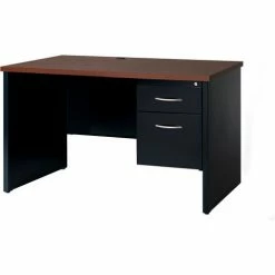 Hirsh Industries® Modular Steel Desk - Single Right Pedestal - 48 x 30 - Black/Walnut -Outlet Desks & Workstations Store HRI 20539 B2248154 SinglePed Black