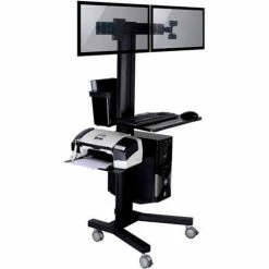 TygerClaw LVW8606 Mobile PC Cart with Dual Monitor Mounts, Black -Outlet Desks & Workstations Store HVI LVW8606