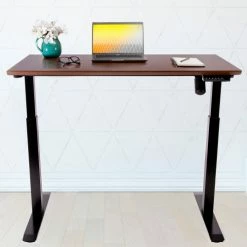 Seville Classics airLift 48" MDF Electric Sit-Stand Desk with USB Charger, Walnut