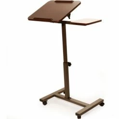 Seville Classics Tilting Sit-Stand Laptop Desk Cart with Mouse Pad Table, Walnut -Outlet Desks & Workstations Store ID5 WEB234