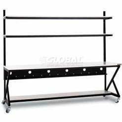 Kendall Howard™ 96" Performance 100 Series LAN Station with Half Bottom Shelf, Folkstone Gray -Outlet Desks & Workstations Store KHL 5000 3 100 96