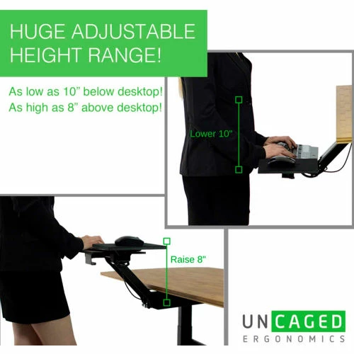 Uncaged Ergonomics KT2-B Adjustable Standing Desk Keyboard Tray, Black 7 Uncaged Ergonomics KT2-B Adjustable Standing Desk Keyboard Tray, Black - Image 7