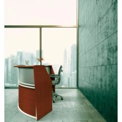 Linea Italia Curved Modern Reception Desk with Counter, 2 Units, 124"W x 49"D x 46"H, Cherry -Outlet Desks & Workstations Store LIT ZUC316 16
