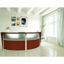 Linea Italia Curved Modern Reception Desk with Counter, 2 Units, 124"W x 49"D x 46"H, Cherry -Outlet Desks & Workstations Store LIT ZUC316 17