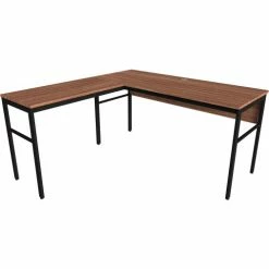 Linea Italia Urban Modern L-Shaped Desk, 60"W x 60"D x 30"H, Natural Walnut/Black