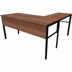 Linea Italia Urban Modern L-Shaped Desk, 60"W x 60"D x 30"H, Natural Walnut/Black -Outlet Desks & Workstations Store LIT ZUNI602 04
