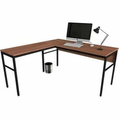 Linea Italia Urban Modern L-Shaped Desk, 60"W x 60"D x 30"H, Natural Walnut/Black -Outlet Desks & Workstations Store LIT ZUNI602 07