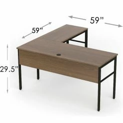 Linea Italia Urban Modern L-Shaped Desk, 60"W x 60"D x 30"H, Natural Walnut/Black -Outlet Desks & Workstations Store LIT ZUNI602 10