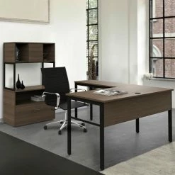 Linea Italia Urban Modern L-Shaped Desk, 60"W x 60"D x 30"H, Natural Walnut/Black -Outlet Desks & Workstations Store LIT ZUNI602 16