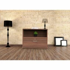 Linea Italia Urban Storage Credenza with Locking Drawer, 30"W x 16"D x 24"H, Natural Walnut -Outlet Desks & Workstations Store LIT ZUNI603 16