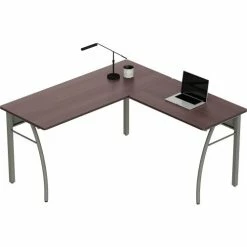 Linea Italia Trento L-Shaped Desk, Corner Desk, 60"W x 60"D x 30"H, Mocha/Gray -Outlet Desks & Workstations Store LIT ZUT737 05