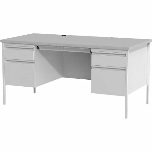 Lorell Double Pedestal Steel Desk - 60" x 30" - Gray 3 Lorell Double Pedestal Steel Desk - 60" x 30" - Gray - Image 3