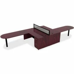 Lorell® Peninsula Desk Without Post - 66"W x 30"D x 29-1/2"H - Mahogany - Essentials Series -Outlet Desks & Workstations Store LLR69380 2