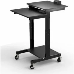 Luxor Mobile Computer Cart w/ Battery-Powered Device Charger, 31"L x 24"W x 45"H, Black