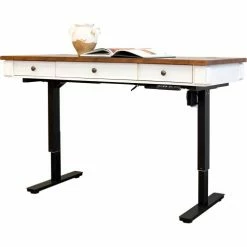 Martin Furniture Rustic Electric Sit/Stand Desk, Wood, Rectangle, 60"W x 28"D x 32"H, White - Pkg Qty 2