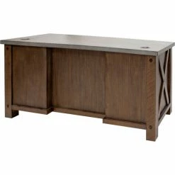 Martin Furniture Rustic Pedestal Executive Desk, Concrete Top, Rectangle, 68"W x 28"D x 30"H, Brown