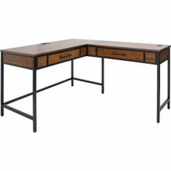 Martin Furniture Industrial Writing Desk and Return, Wood, L Shape, 61"W x 48"D x 30"H, Brown - Pkg Qty 2
