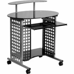 Flash Furniture Cassini Mobile Computer Desk with Black Glass Top